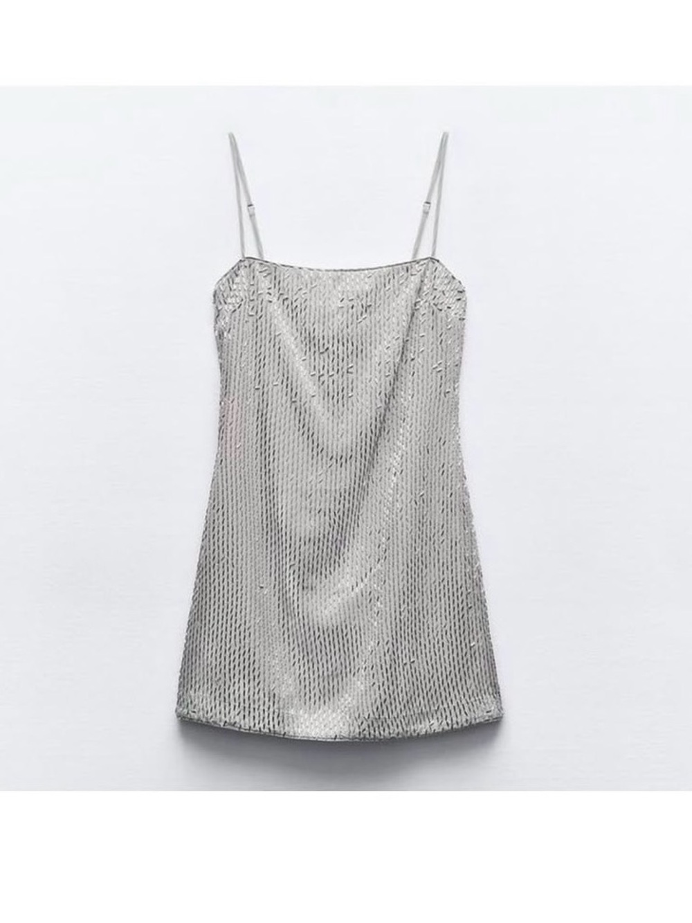 Zara Silver Sequin Mini Dress with Spaghetti Straps